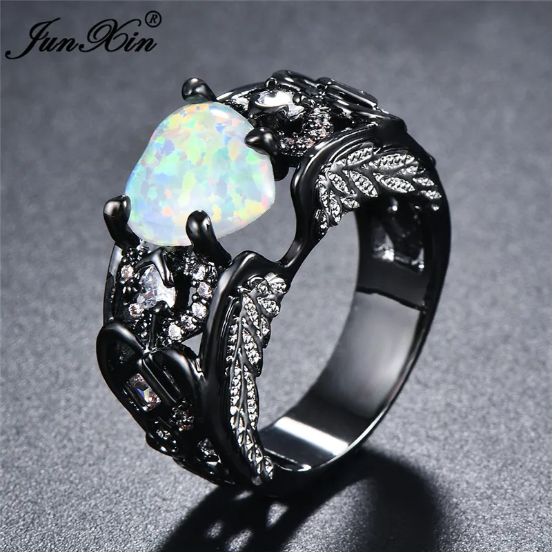 JUNXIN Luksus Kvindelige Hjerte Ring Blå/Hvid Ild Opal Ring Fashion Sort Guld Fyldt Smykker, Vintage Bryllup Ringe Til Kvinder 5