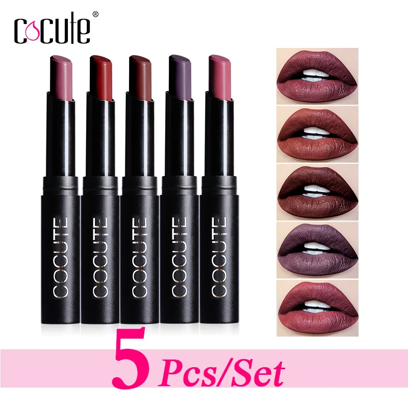 Cocute 5pcs Mat Læift Makeup Sæt Naturligt Nærende Comestics Lip Stick Vand-bevis Lang-varig Gave 5