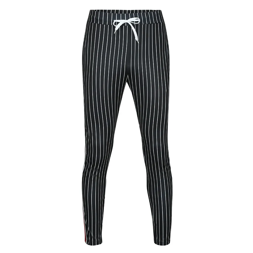 Mænd ' s stribet business bukser, straight straight retro syning Streetwear plus size bukser Mandlige elastik snøre bukser 5