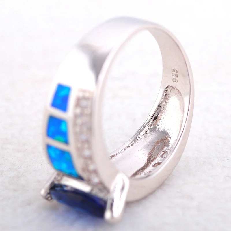 ROLILASON Perfekte Gave til Kæreste Blå Ild Opal Silver Blue Zircon Mode Smykker Ringe USA Størrelsen #6#7#8#9#10 OR876 5