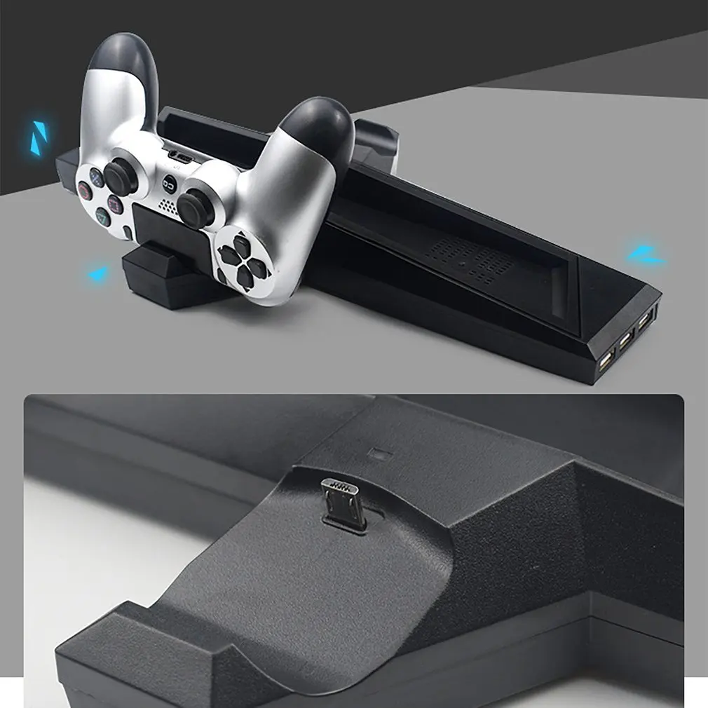 For PS4/PS4 Slank/PS4 Pro Lodret stilling med Ventilator Dobbelt Controller-Oplader, Oplader Til SONY Playstation 4 Køligere 5