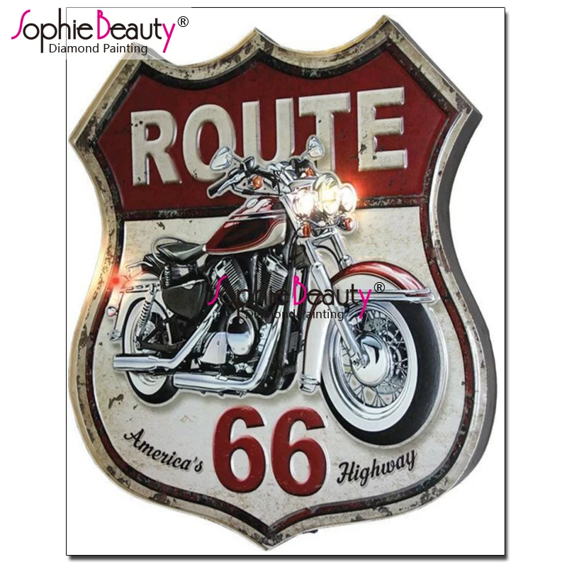 Sophie Skønhed Diy Diamant Malerier Motorcykel Diamant Mønster rhinestones Diamant Mosaik Amerikanske 66 Highway Home Decor 19112 5