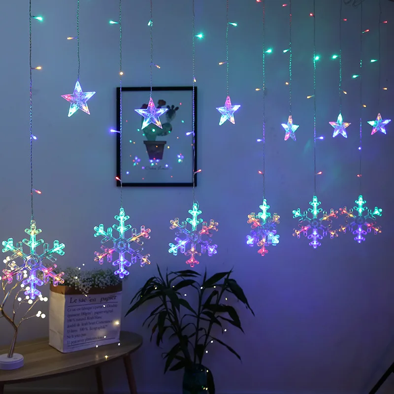 Krans på Vinduet Jul Fairy Lights Led String Lys Snefnug Garland Gardin til nytår Jul Jul Indretning 5