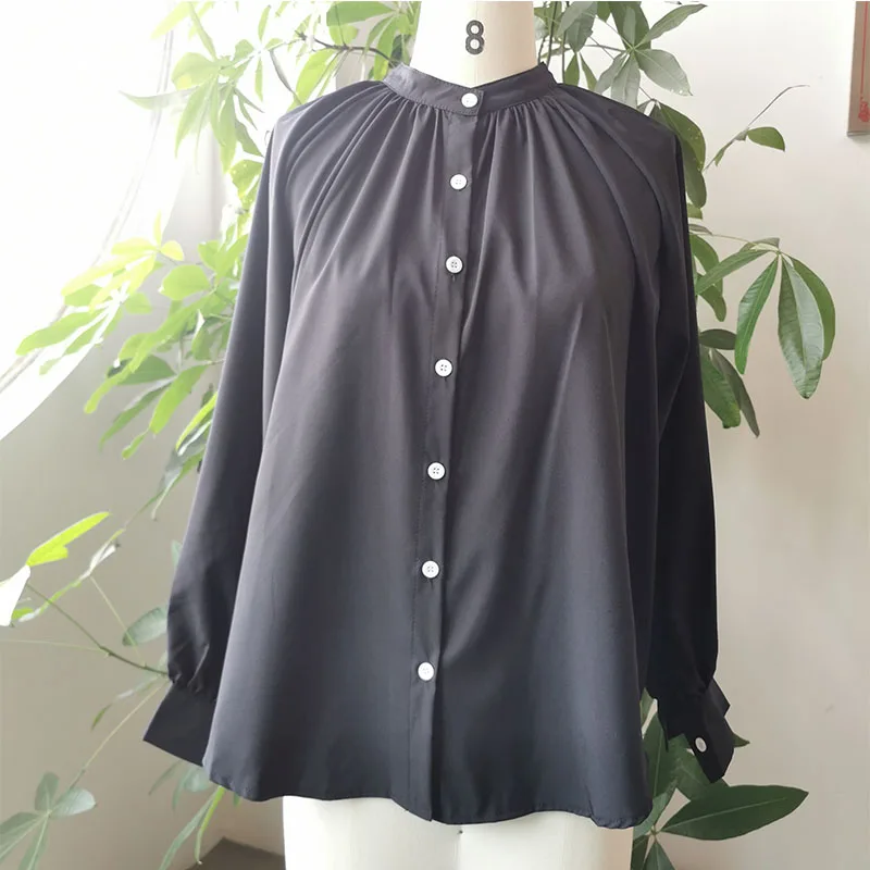 Foråret langærmet T-shirt Solid Black Kontor Damer Elegante koreanske Grundlæggende Løs Kvinder Pullover, Tops Tees Oversize Minimalistiske 5
