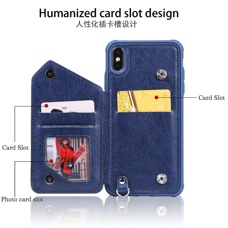Retro PU Læder taske Til iPhone X 6 6s 7 8 XS Plus 5 5S SE Multi Card Indehavere Telefon Cases Til iPhone XS Antal XR 10 Dække B16 5