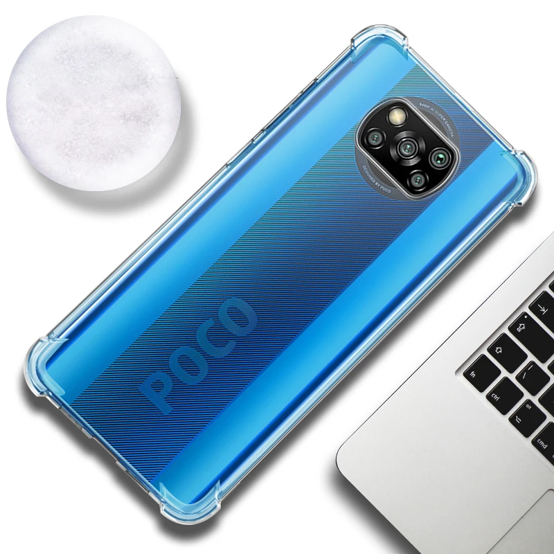 Capa Poco X3 NFC, Silikone Airbag Tilfældet for Xiaomi Poco X 3, omfatter 9D Glas Poco-F2-Pro Poco-X3-NFC-Telefon Tilfældet + skærmbeskytter 5