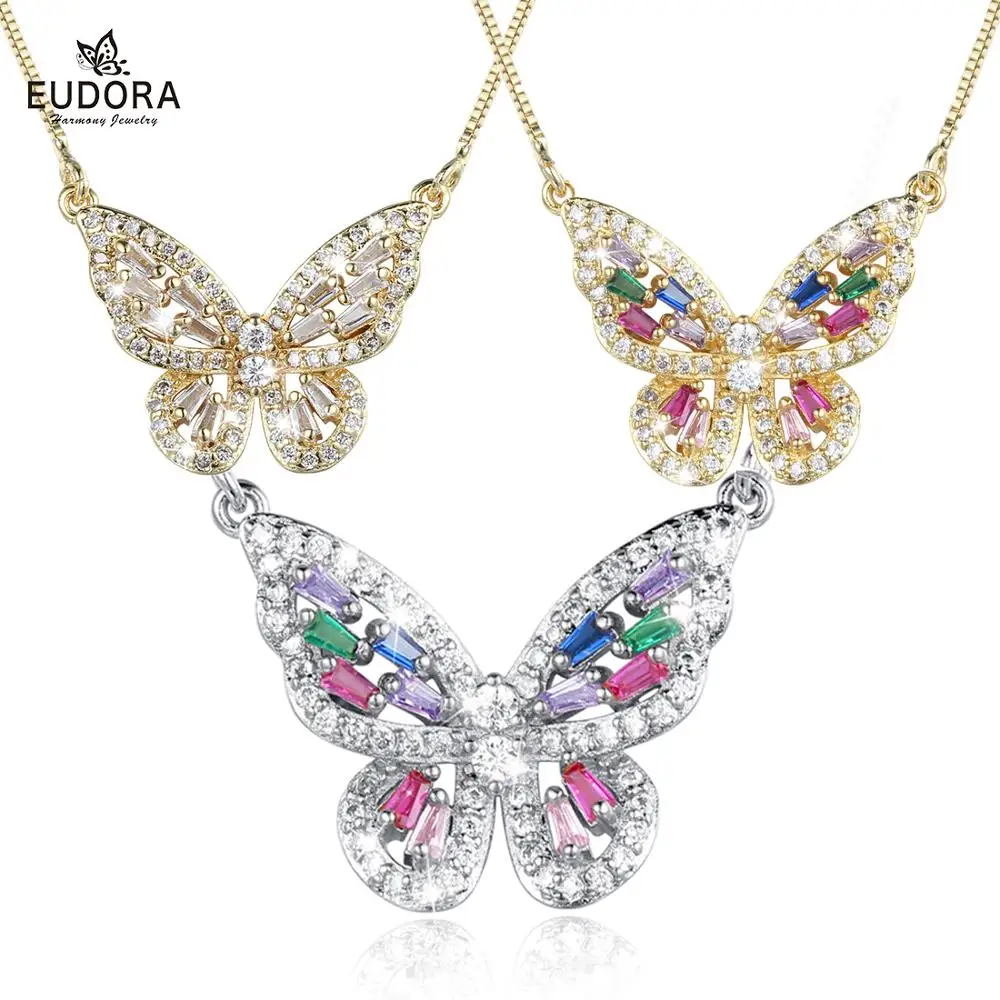 EUDORA guld sølv farve Sommerfugl Vedhæng halskæder Krystal Birthstone Butterfly kæde Halskæde Til kvinder fødselsdag bedste Gave 5