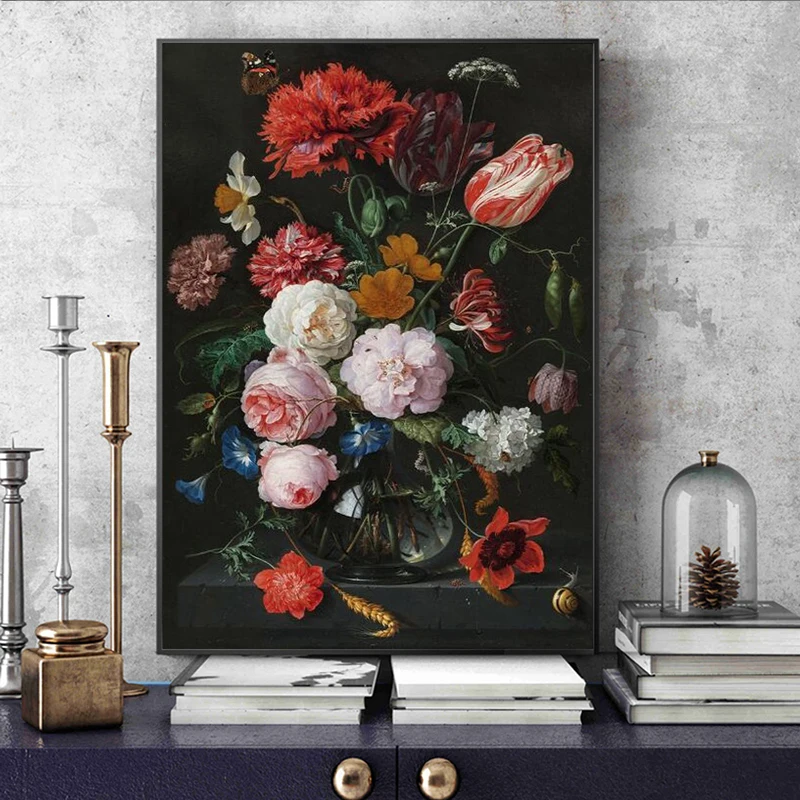 Stadig Liv med Blomster i en Glas Vase Olie Malerier, print på Lærred Kunst Plakater Og Prints Barok Kunst Pictures Home Decor 5