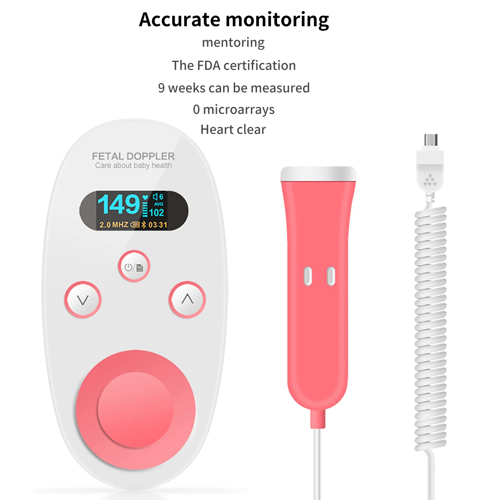 Ingen Stråling Føtal Doppler Baby Hjertebanken Overvåge Husstand Gravid, Baby Ultralyd Hjerteslag Lyd Monitor Stetoskop 5