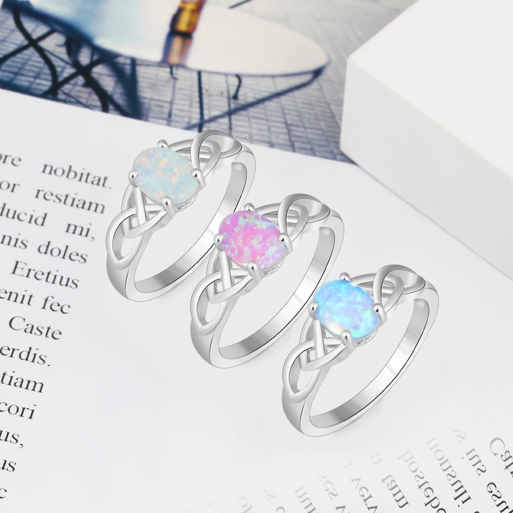 Elegant 925 Sterling Sølv Flettet Ring med Oval Hvid Pink Blå Opal Sten Bryllup forlovelsesringe for Kvinder (Lam Hub Fong) 5