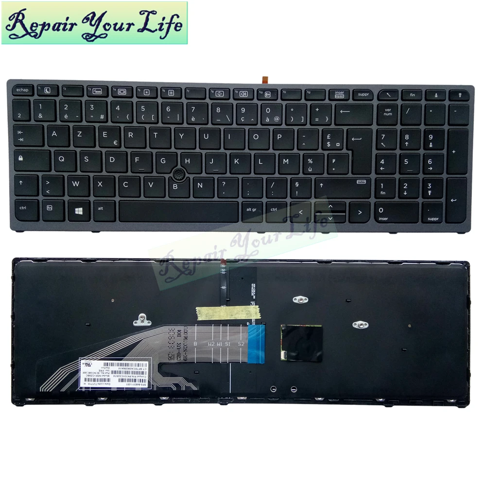 AZERTY Let bærbar computer fransk tastatur Til HP ZBOOK 15 G3 17 G3 G4 FR UK engelsk med baggrundsbelyst Peger oprindelige blå grå ramme 5