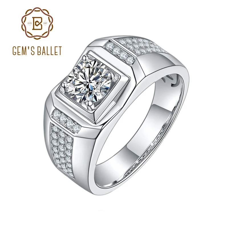 PERLE ' S BALLET 925 Sterling Sølv Moissanite Ring Til Mænd, Bryllup, Runde 1,0 Ct. 6.5 mm Mænds Moissanite Diamant Ring Cluster 5