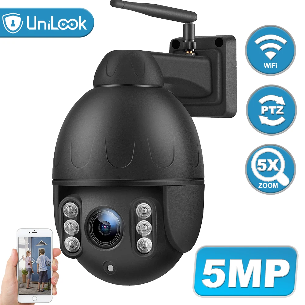 Unilook 5MP Udendørs PTZ Wifi Dome-Kamera Høj Hastighed 5X Optisk Zoom Motion Detection Onvif IR CCTV Sikkerhed Kamera P2P Camhi 5