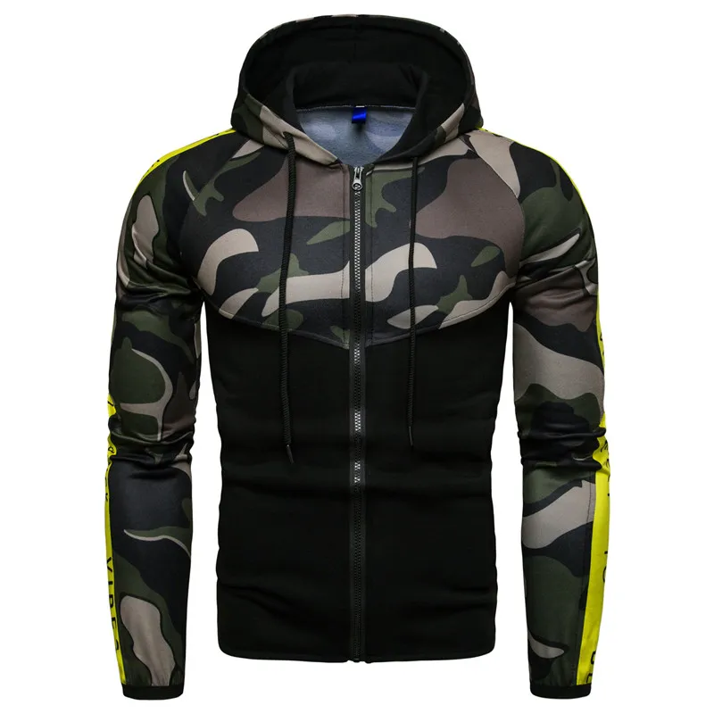 Drop Shipping Trænings-og Mænds Slank Hætteklædte Camouflage Colorblock Sweatshirt 5