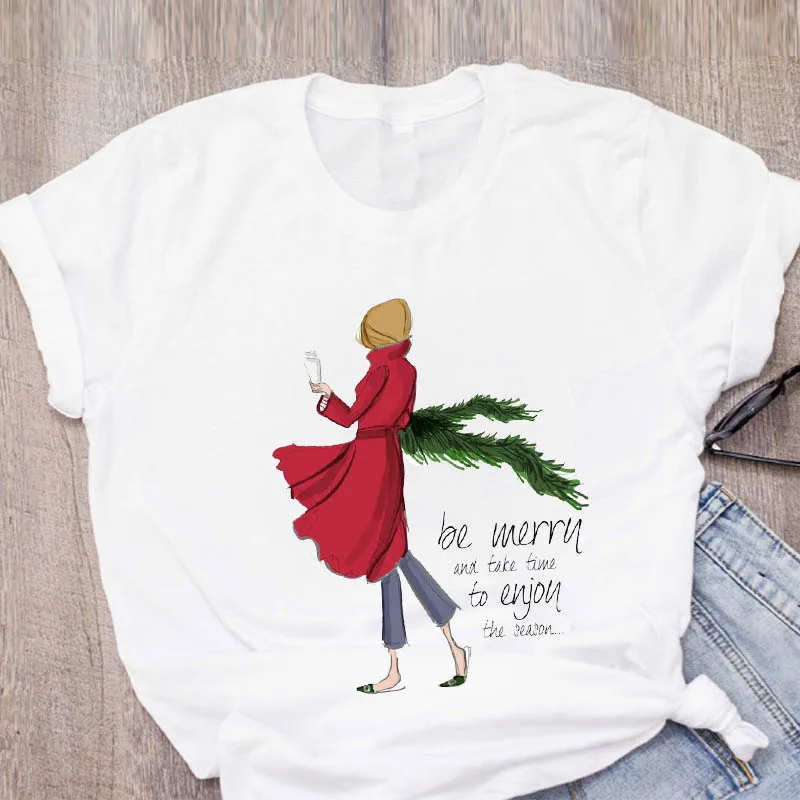Kvinder Grafisk Tegnefilm Gave Lykkelig Tid, Pige af 90'erne Tøj Glædelig Jul Print-Toppe Dame t-Shirts Tøj Kvindelige T-Shirt T-Shirt 5