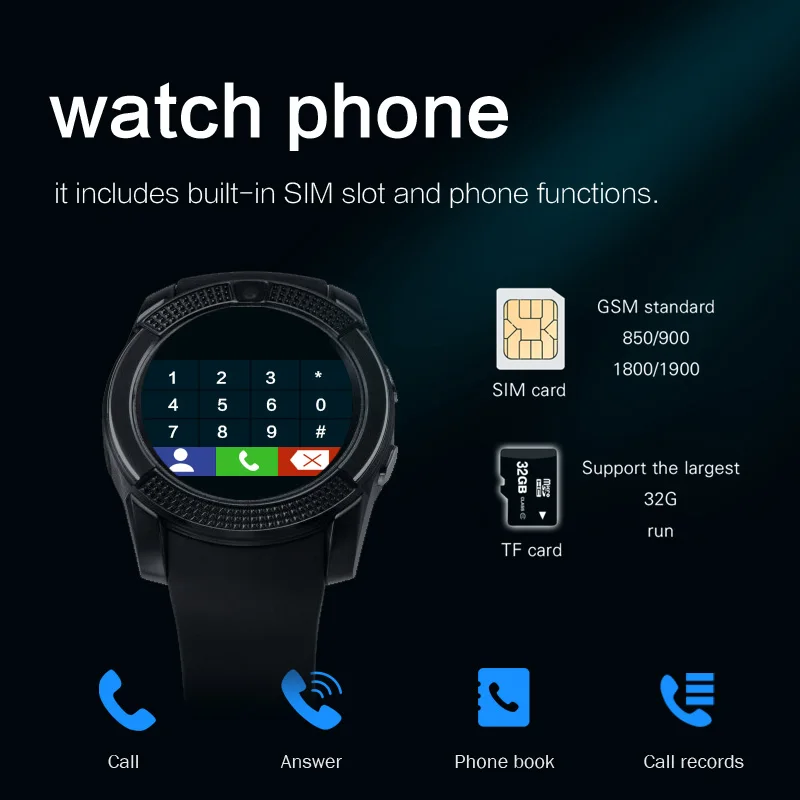 ZQH Farverige V8 Smart Ur Sport Bluetooth Smartwatch Touch Skærm med Kamera SIM-Kort Slot IP67 Vandtæt Business Mode 5