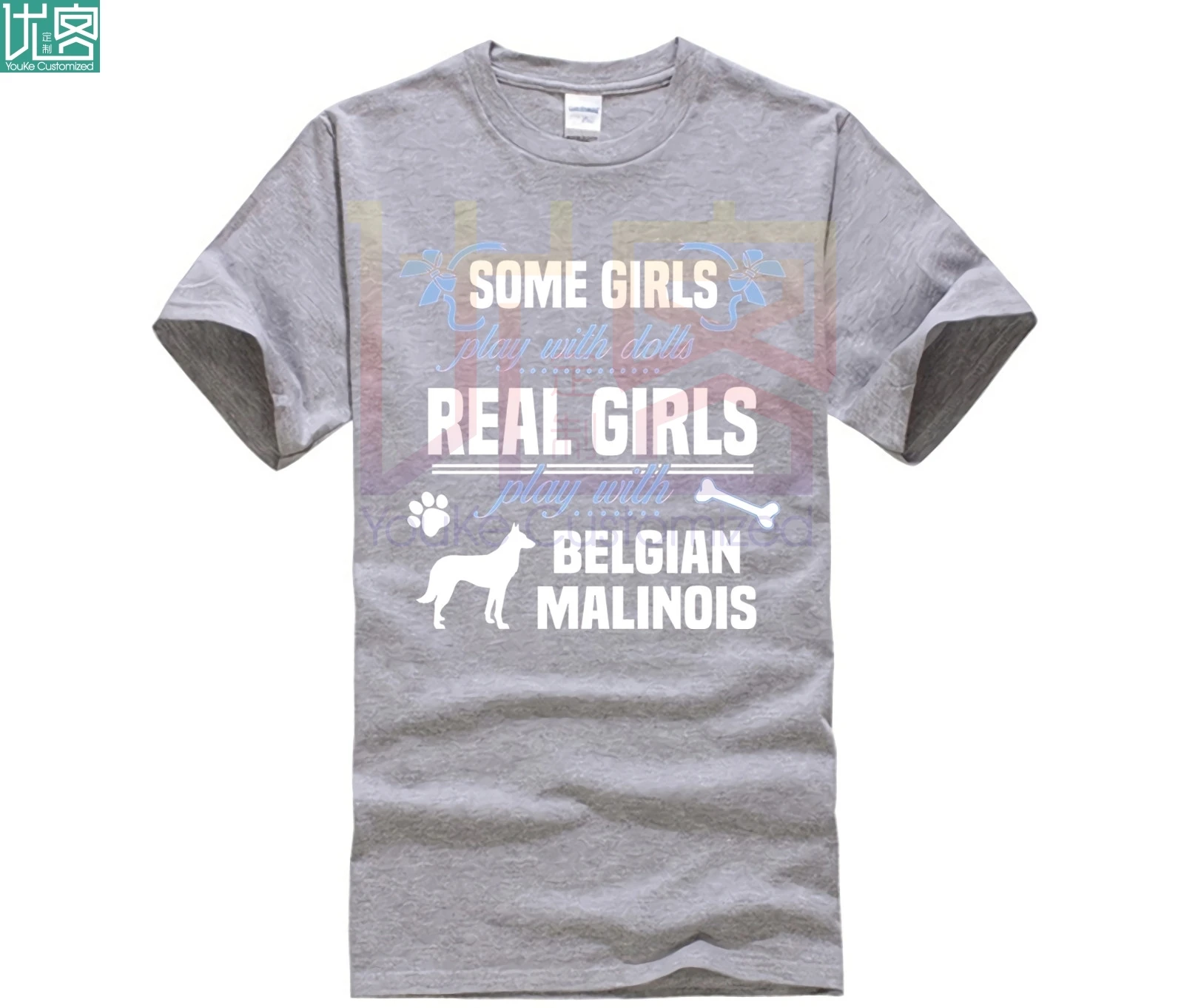 Brugerdefinerede trykt bomuld O-neck T-shirt Belgiske Malinois T-shirt Nogle drenge lege med dukker Real 5