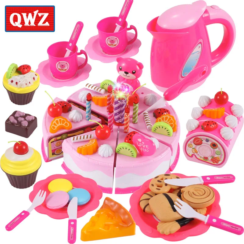 37-80Pcs DIY Foregive Spil Frugt Cutting Fødselsdag Kage Køkken Mad, Legetøj Cocina De Juguete Toy Pink Blå Piger Gave til Børn 5