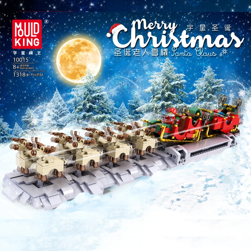 MOC Kreative Idé Serie RC Slæde Reindee Model byggesten Vinter Landsby Mursten Kids Legetøj Christmas Santa Claus DIY Gaver 5