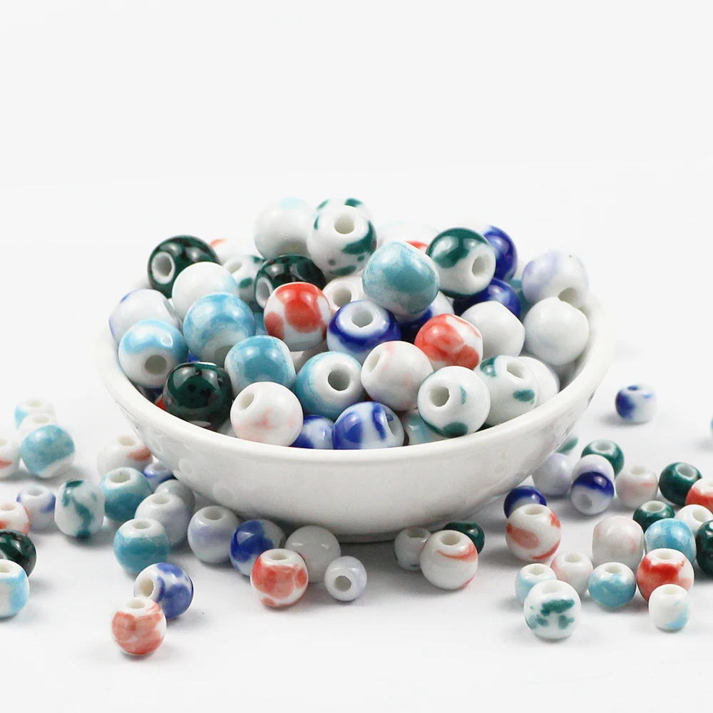 JHNBY 100pcs Glasur Keramiske perler 6/8/10MM Rund blå og hvid porcelæn Løse perler til Smykker armbånd gør DIY Resultater 5