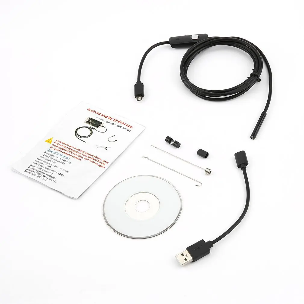 1,5 M 2M 3,5 M 5M Kabel-5,5 mm Linse Endoskop Vandtæt Inspektion Endoskop til Android &PC-Kamera Linse USB-Kabel Endoskop 5