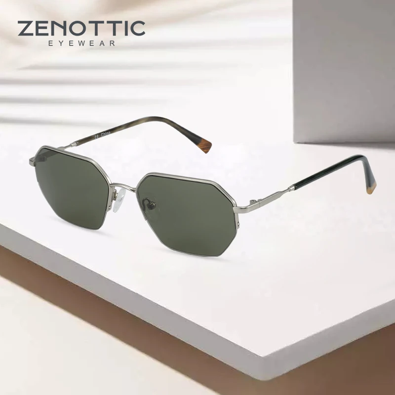 ZENOTTIC Brand Design Sekskant Solbriller Kvinder Mænd Legering Retro Rektangel UV400 Kørsel Nuancer Anti-blænding Polariserede solbriller 5