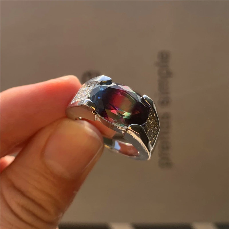 Vintage Mand Kvinde Oval Krystal Smykker, Guld, Sølv Farve Vielsesringe Til Kvinder, Mænd Charme Rainbow Zircon Engagement Ring 5