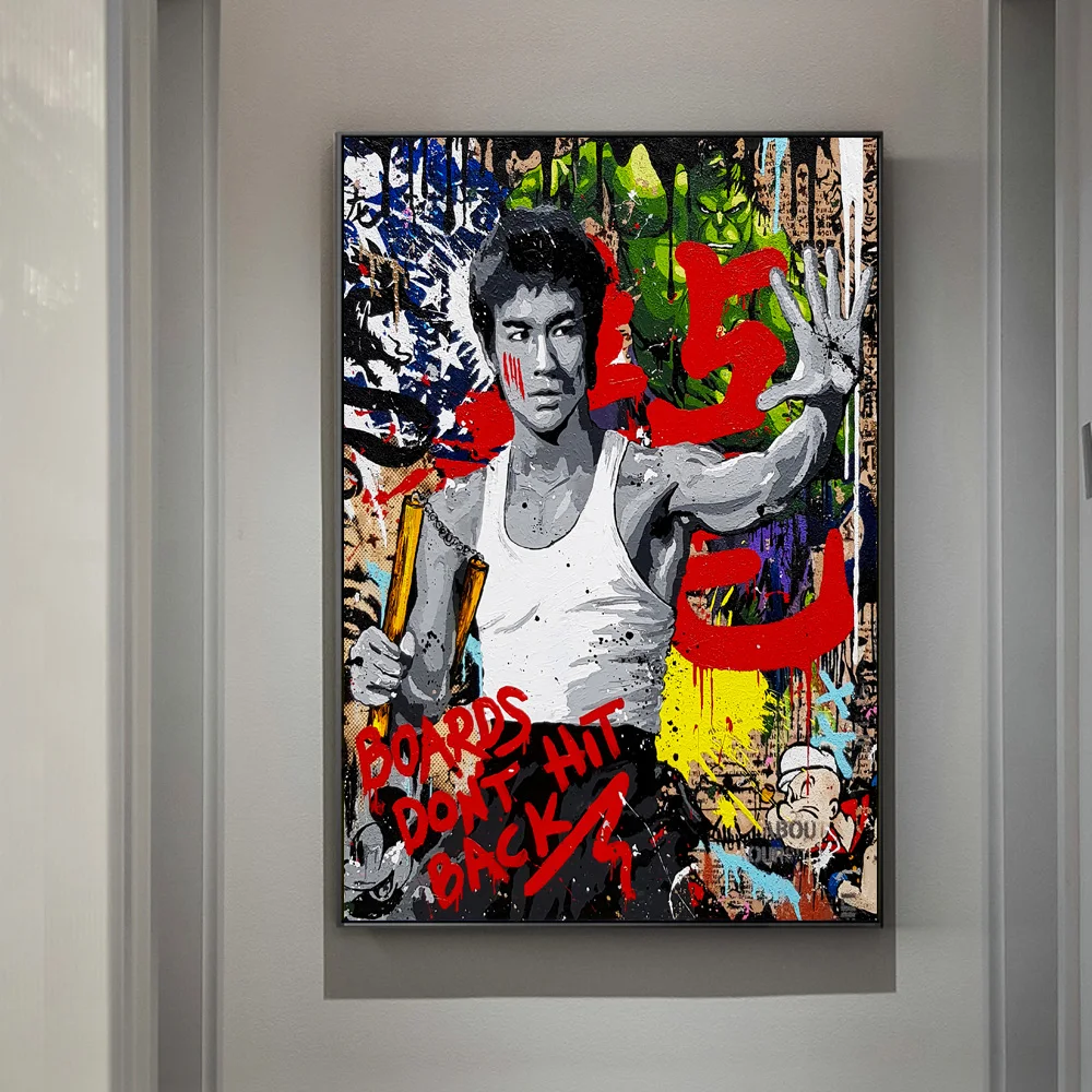 Bruce Lee Abstrakt Figur Graffiti, Street Art Maleri Plakater Og Prints Kung Fu Superstar Lærred Væggen Billede Til Stuen 5