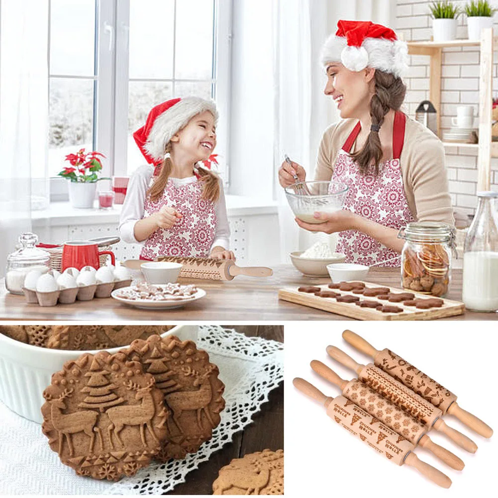 Jul Prægning Kagerulle Cookie Dejen Holde Sig Fondant Værktøj Bagning Noodle Roller I88 #1 5