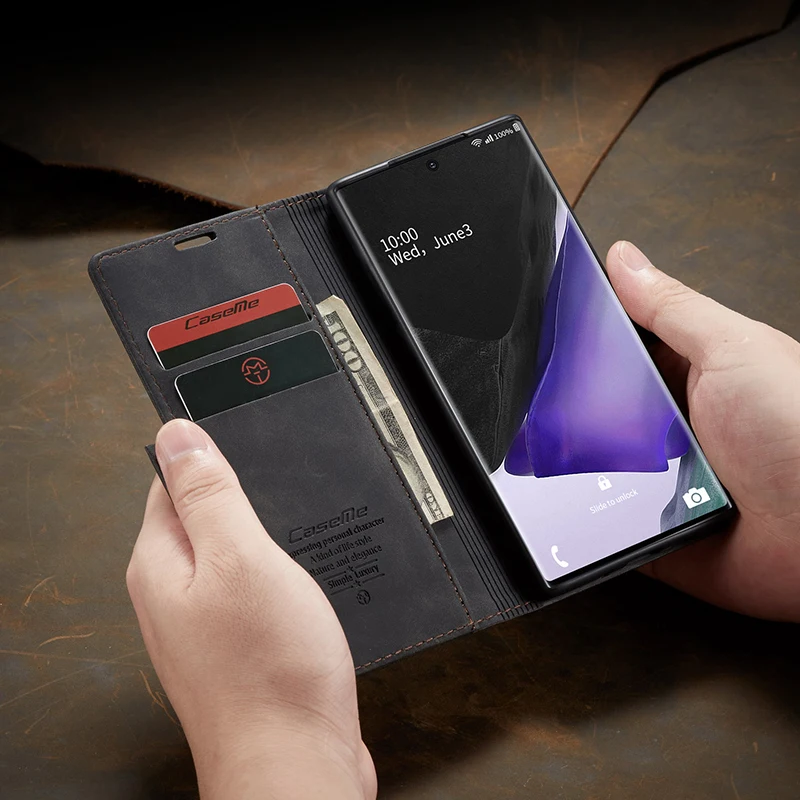 Læder Flip Wallet Taske Til Samsung Galaxy Note 20 10 Plus Ultra Lite Holder Stand Telefon Tasker Dække Magnetiske Sag 5