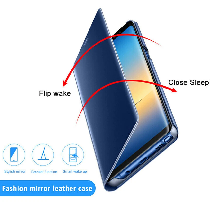 Flip taske til Samsung Galaxy A7 a 7 2018 A750 A750F A750FN SM-A750F SM-A750F/DS SM-A750FN Clear View Mirror, Telefon Læder Cover 5