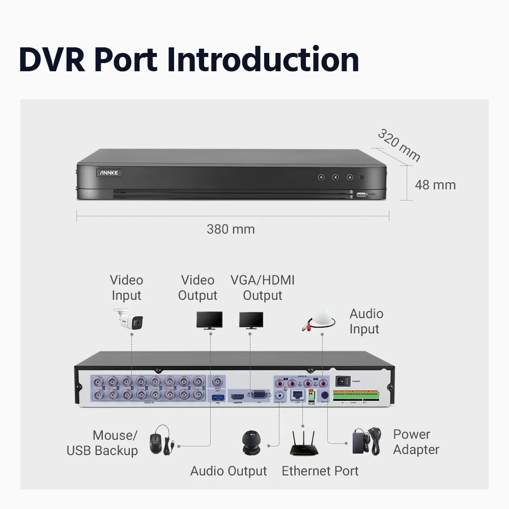 ANNKE 4K Ultra HD Video Security System 16CH 8MP H. 265+ DVR Med 16PCS 8MP Udendørs Vindtæt Overvågning CCTV-Kameraer Kit 5