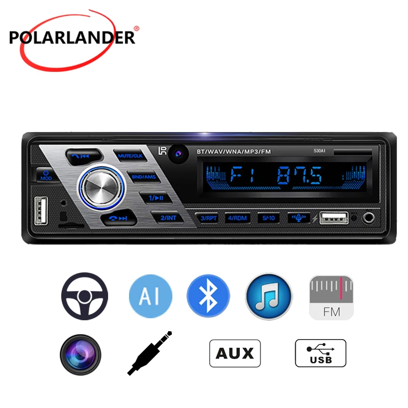Bilradio, MP3-Afspiller, Bluetooth Afspilning af FM-1din Blændende Farverige med Fjernbetjening 530AI U Disk TF AUX OLED-12V 5