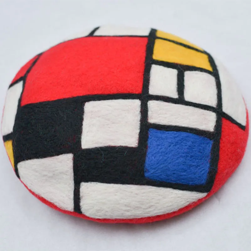 Faramita Ferie Mondrian Efteråret Geometriske Grafik Farverige Kvinder Håndlavede Beret Originalitet Rock Dekoration Piger Hat Hætte 5