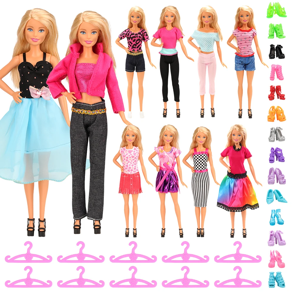 Mode Håndlavet 30 Emner/set Dukke Tilbehør =Kid Legetøj 10 Doll Tøj +10 Bøjler+10 Dukker Sko Til Barbie Spil Gave Til Pige 5