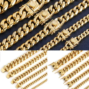 6mm-18mm Hip-Hop Golden Bremse Cubanske Kæde i Rustfrit Stål Halskæde Til Mænd og Kvinder Gyldne Armbånd Mode Smykker