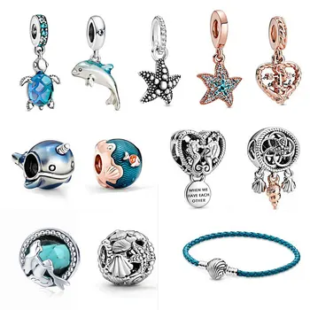 925 sterling sølv kvinde smykker ocean-serien narhval charme søstjerner ocean bølger & fisk perler passer til Pandora armbånd, vedhæng DIY 0