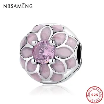 925 Sterling Sølv Perler Pink Blomst Sikkerhed Prop Crystal Klip Perle Charms Passer Oprindelige Armbånd & Armbånd Smykker 0