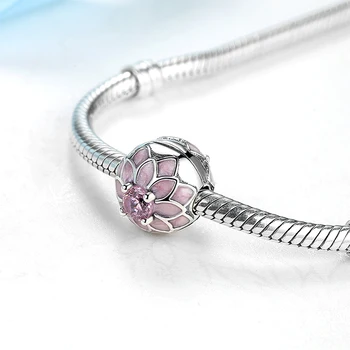 925 Sterling Sølv Perler Pink Blomst Sikkerhed Prop Crystal Klip Perle Charms Passer Oprindelige Armbånd & Armbånd Smykker 1