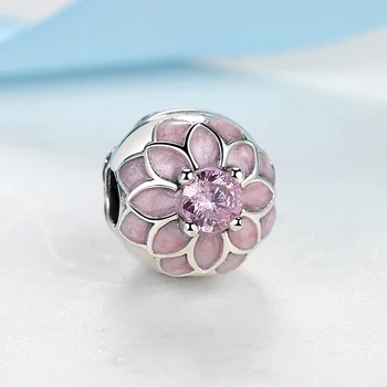 925 Sterling Sølv Perler Pink Blomst Sikkerhed Prop Crystal Klip Perle Charms Passer Oprindelige Armbånd & Armbånd Smykker 3