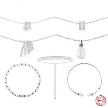 925 sterling sølv smykker hvid ring-formet justerbar kunstig perle halskæde fancy arbejdstager perle åben halskæde Luksus party 0