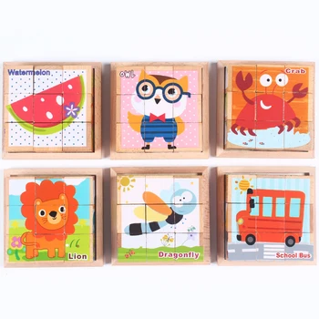 9pcs Baby legetøj Træ blok huggeblokken, Træ-terninger Animalsk Frugt Trafik 6 side Pædagogisk legetøj til Børn fødselsdagsgave 2
