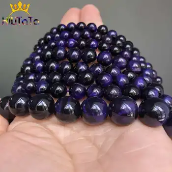 A++ Natural Purple Tiger Eye Perler, Runde Løs Sten Perler Til smykkefremstilling DIY Armbånd Halskæde Tilbehør 15