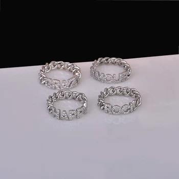 AAA+ Nye Mode Brev Ring Micro Mosaik Top CZ Krystaller Sølv Bløde Kæde Cirkel Kno Hale Ringe Til Kvinder 0