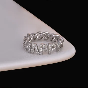 AAA+ Nye Mode Brev Ring Micro Mosaik Top CZ Krystaller Sølv Bløde Kæde Cirkel Kno Hale Ringe Til Kvinder 5
