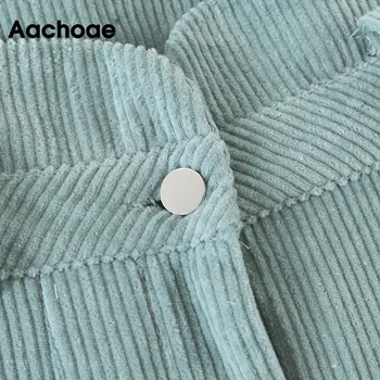 Aachoae Solid Elegant 2-Delt Sæt Kvinder Hak Hals Fløjlsbukser Blazer+Plisserede Lang Længde Harem Bukser Passer Garnitur Damski 4