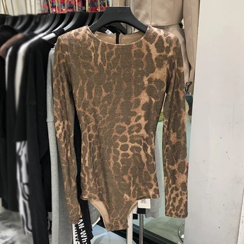 AELESEEN Sexet Leopard Print Body Kvinder Efterår og Vinter Elastisk Høj Qaulity Designer Bodyer