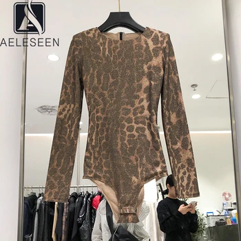 AELESEEN Sexet Leopard Print Body Kvinder Efterår og Vinter Elastisk Høj Qaulity Designer Bodyer 2