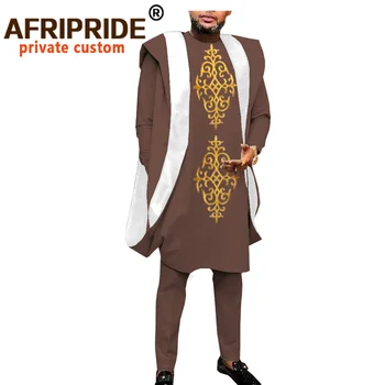 Afrikanske Tøj til Mænd Dashiki Broderi Agbada Robe Plus Size Dashiki Udstyr, Jakker, Skjorter og Bukser, 3 delt Sæt A2016044 1