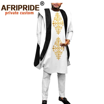 Afrikanske Tøj til Mænd Dashiki Broderi Agbada Robe Plus Size Dashiki Udstyr, Jakker, Skjorter og Bukser, 3 delt Sæt A2016044 2